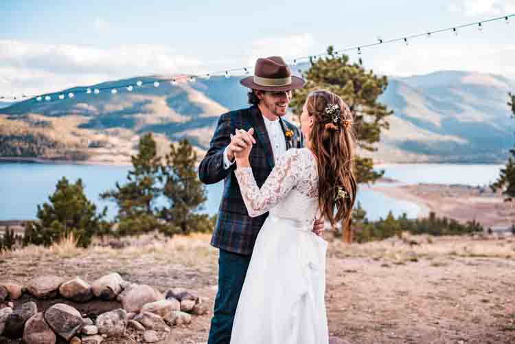 bride and groom dancing during an elopement in colorado
