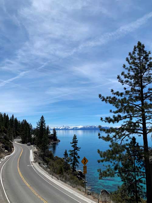 A road next to lake tahoe during an elopement