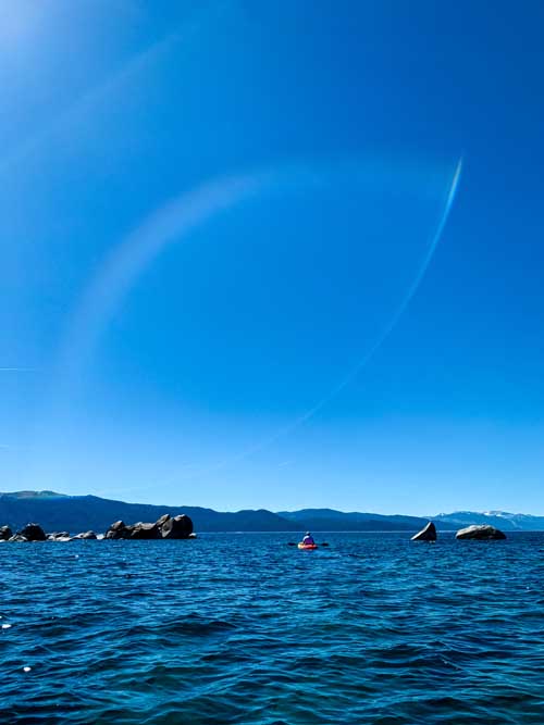 A kayak on the water in lake tahoe during an elopement